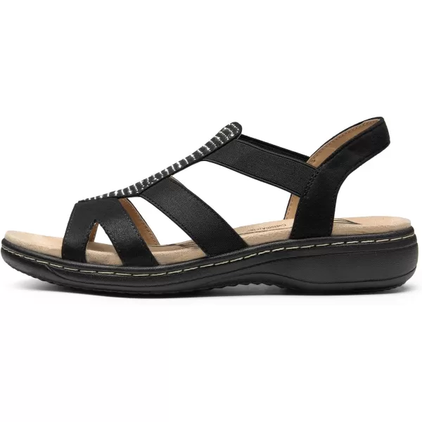imageDREAM PAIRS Womens Comfortable Arch Support Dressy Flat Sandals Elastic Open Toe Walking Sandals for SummerBlack