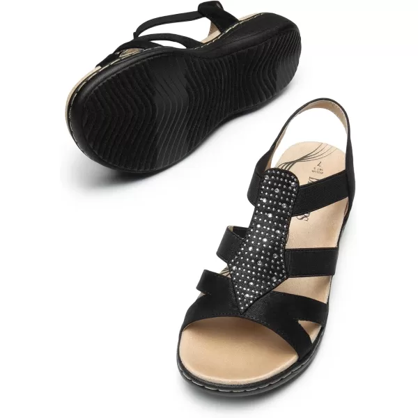 imageDREAM PAIRS Womens Comfortable Arch Support Dressy Flat Sandals Elastic Open Toe Walking Sandals for SummerBlack