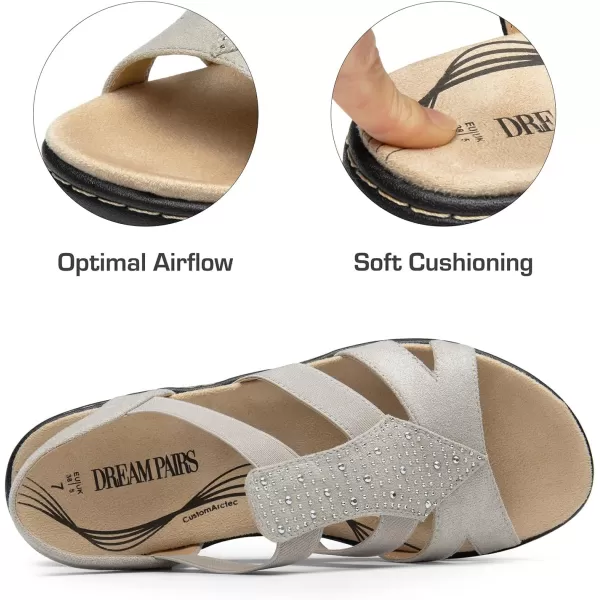 imageDREAM PAIRS Womens Comfortable Arch Support Dressy Flat Sandals Elastic Open Toe Walking Sandals for SummerGrey