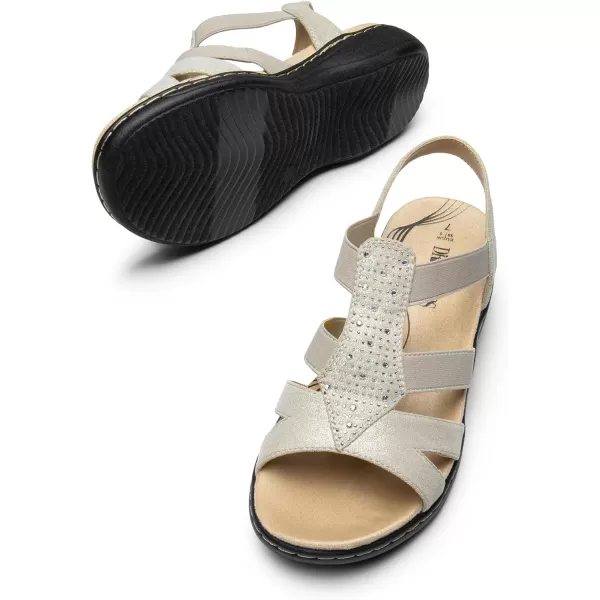 imageDREAM PAIRS Womens Comfortable Arch Support Dressy Flat Sandals Elastic Open Toe Walking Sandals for SummerGrey