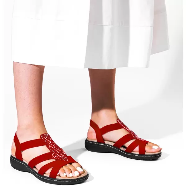 imageDREAM PAIRS Womens Comfortable Arch Support Dressy Flat Sandals Elastic Open Toe Walking Sandals for SummerRed