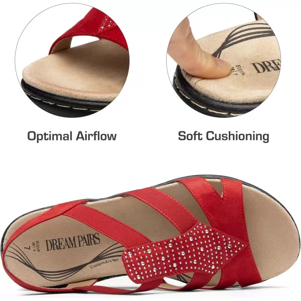 imageDREAM PAIRS Womens Comfortable Arch Support Dressy Flat Sandals Elastic Open Toe Walking Sandals for SummerRed