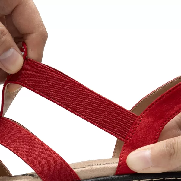 imageDREAM PAIRS Womens Comfortable Arch Support Dressy Flat Sandals Elastic Open Toe Walking Sandals for SummerRed