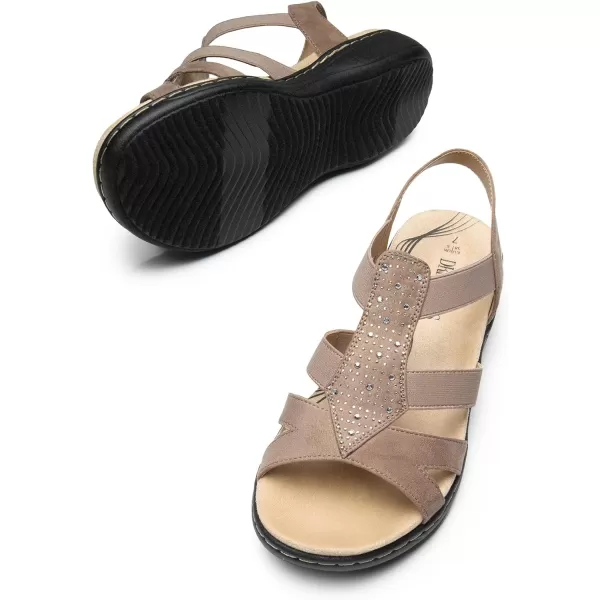 imageDREAM PAIRS Womens Comfortable Arch Support Dressy Flat Sandals Elastic Open Toe Walking Sandals for SummerTaupe