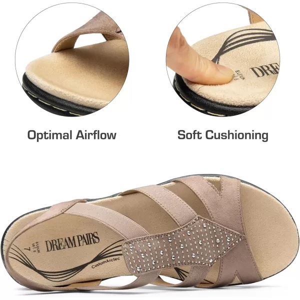 imageDREAM PAIRS Womens Comfortable Arch Support Dressy Flat Sandals Elastic Open Toe Walking Sandals for SummerTaupe