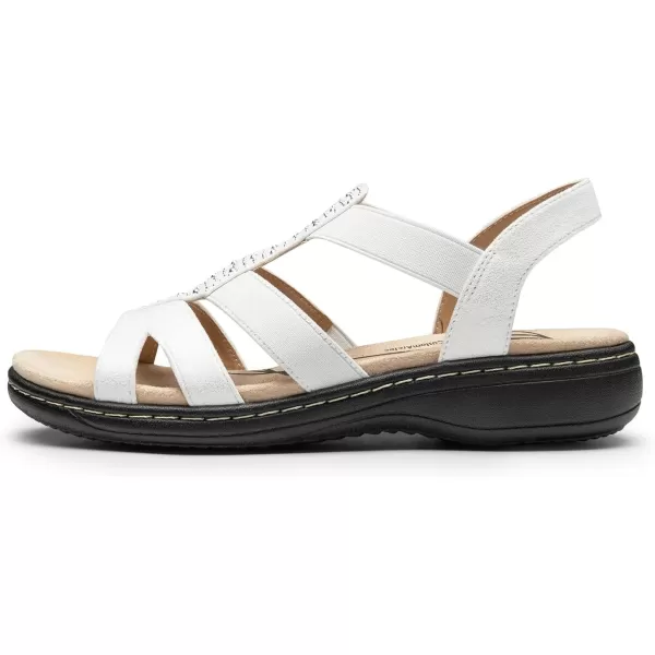imageDREAM PAIRS Womens Comfortable Arch Support Dressy Flat Sandals Elastic Open Toe Walking Sandals for SummerWhite