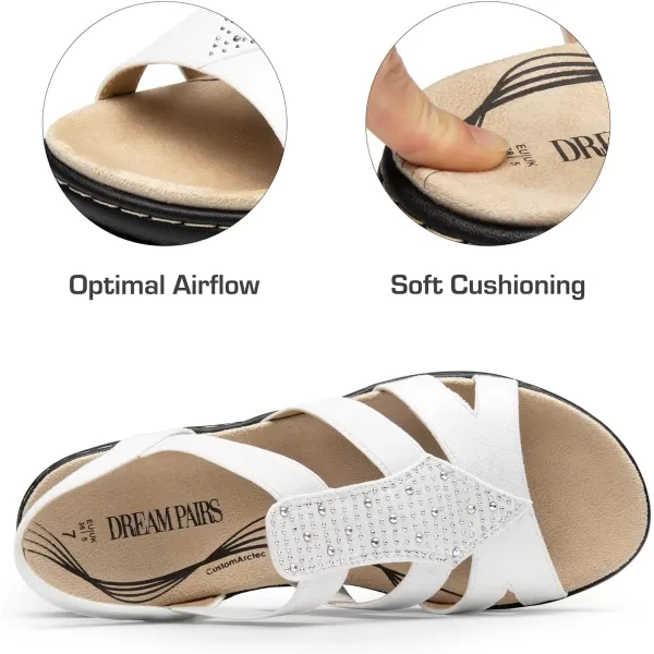 imageDREAM PAIRS Womens Comfortable Arch Support Dressy Flat Sandals Elastic Open Toe Walking Sandals for SummerWhite