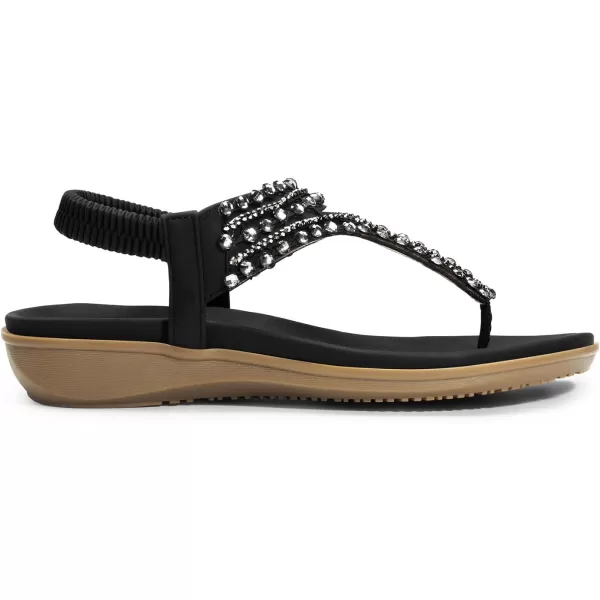 imageDREAM PAIRS Womens Comfortable Dressy Flat Sandals Rhinestone Elastic TStrap Thong Sandals for Summer BeachBlack