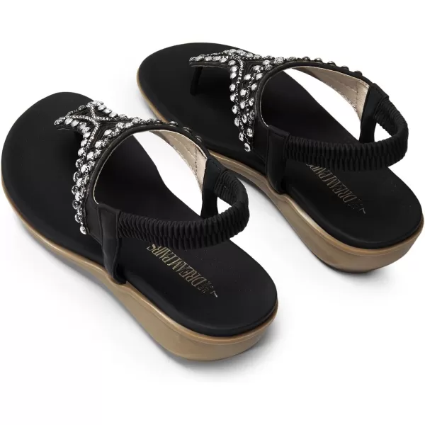 imageDREAM PAIRS Womens Comfortable Dressy Flat Sandals Rhinestone Elastic TStrap Thong Sandals for Summer BeachBlack
