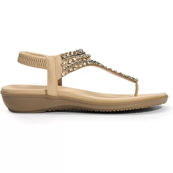 imageDREAM PAIRS Womens Comfortable Dressy Flat Sandals Rhinestone Elastic TStrap Thong Sandals for Summer BeachNude