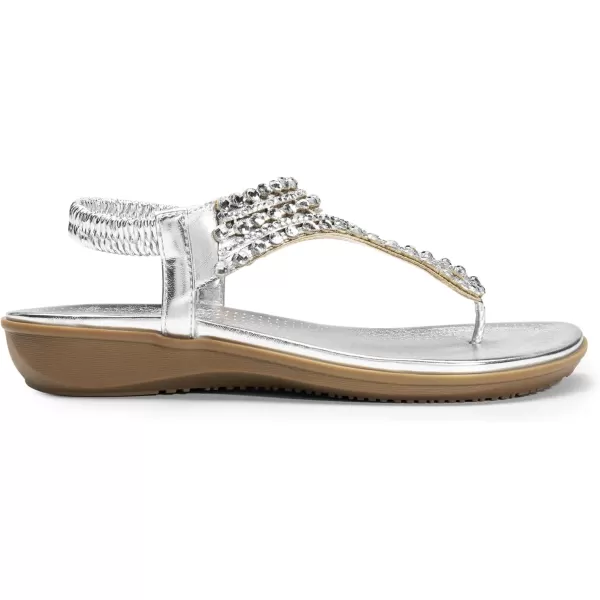 imageDREAM PAIRS Womens Comfortable Dressy Flat Sandals Rhinestone Elastic TStrap Thong Sandals for Summer BeachSilver