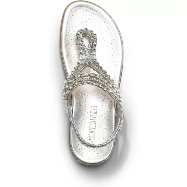 imageDREAM PAIRS Womens Comfortable Dressy Flat Sandals Rhinestone Elastic TStrap Thong Sandals for Summer BeachSilver