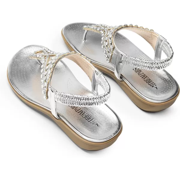 imageDREAM PAIRS Womens Comfortable Dressy Flat Sandals Rhinestone Elastic TStrap Thong Sandals for Summer BeachSilver