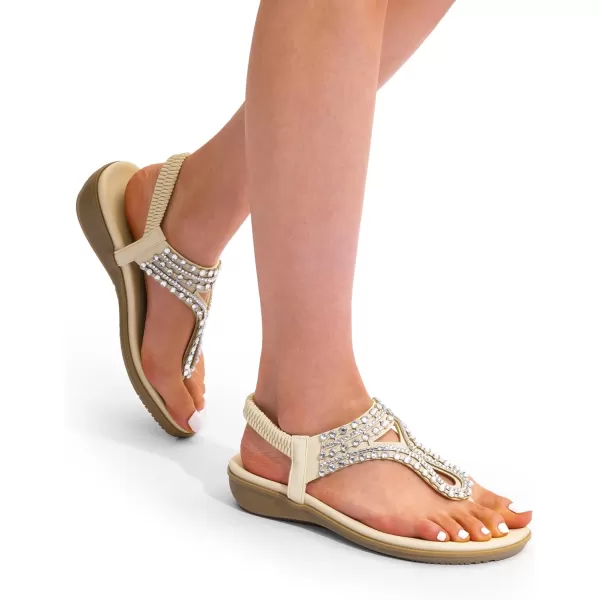 imageDREAM PAIRS Womens Comfortable Dressy Flat Sandals Rhinestone Elastic TStrap Thong Sandals for Summer BeachWhite