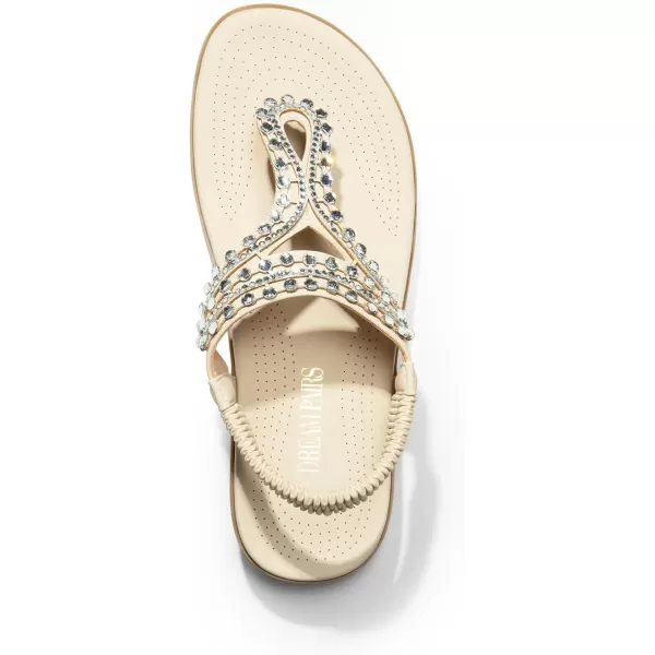 imageDREAM PAIRS Womens Comfortable Dressy Flat Sandals Rhinestone Elastic TStrap Thong Sandals for Summer BeachWhite
