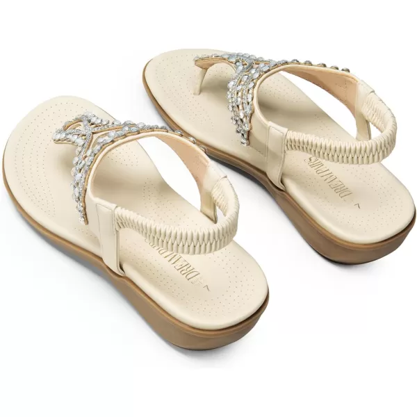 imageDREAM PAIRS Womens Comfortable Dressy Flat Sandals Rhinestone Elastic TStrap Thong Sandals for Summer BeachWhite