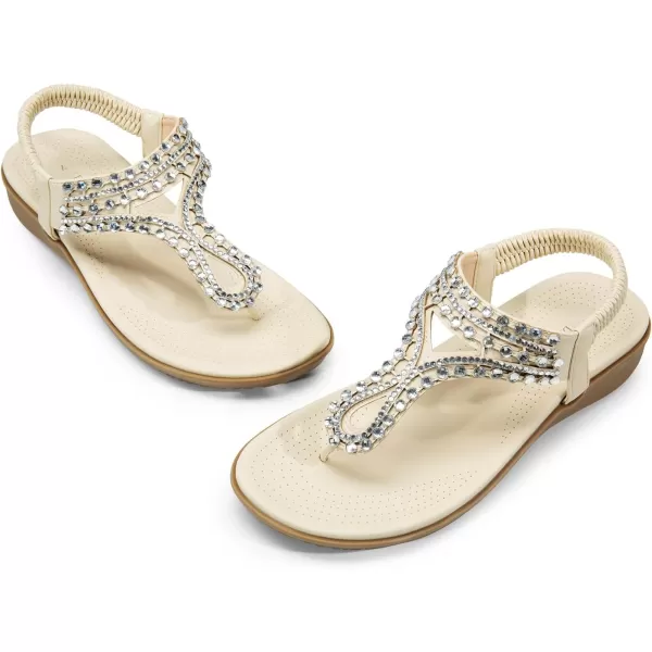 imageDREAM PAIRS Womens Comfortable Dressy Flat Sandals Rhinestone Elastic TStrap Thong Sandals for Summer BeachWhite