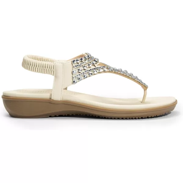 imageDREAM PAIRS Womens Comfortable Dressy Flat Sandals Rhinestone Elastic TStrap Thong Sandals for Summer BeachWhite