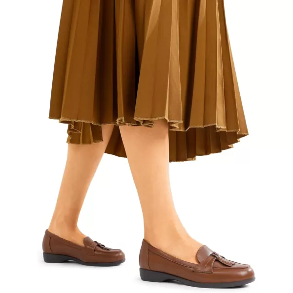 imageDREAM PAIRS Womens Comfortable Dressy Slipon Loafers Business Casual Work Shoes Office Faux Leather Arch Support Round Toe Flats Shoes with Tassel DecorationBrown