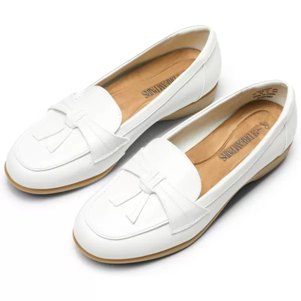 imageDREAM PAIRS Womens Comfortable Dressy Slipon Loafers Business Casual Work Shoes Office Faux Leather Arch Support Round Toe Flats Shoes with Tassel DecorationWhite
