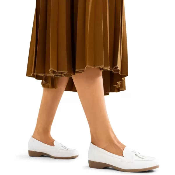 imageDREAM PAIRS Womens Comfortable Dressy Slipon Loafers Business Casual Work Shoes Office Faux Leather Arch Support Round Toe Flats Shoes with Tassel DecorationWhite