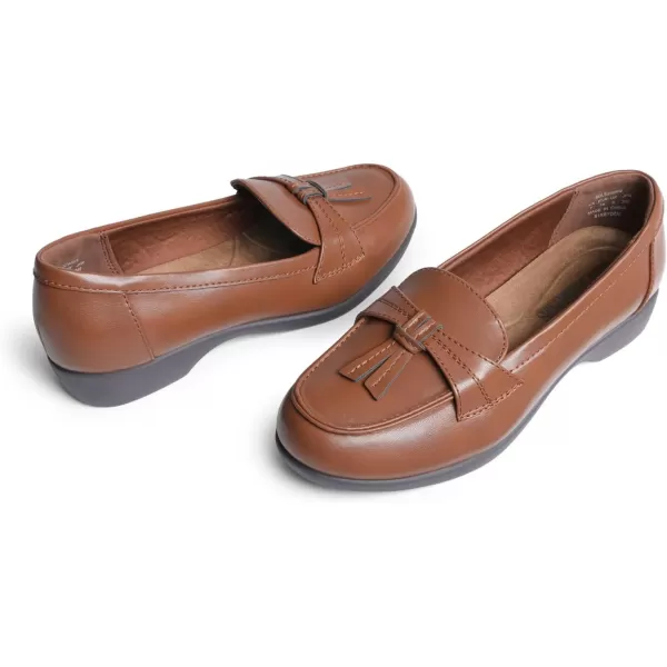 imageDREAM PAIRS Womens Comfortable Dressy Slipon Loafers Business Casual Work Shoes Office Faux Leather Arch Support Round Toe Flats Shoes with Tassel DecorationBrown