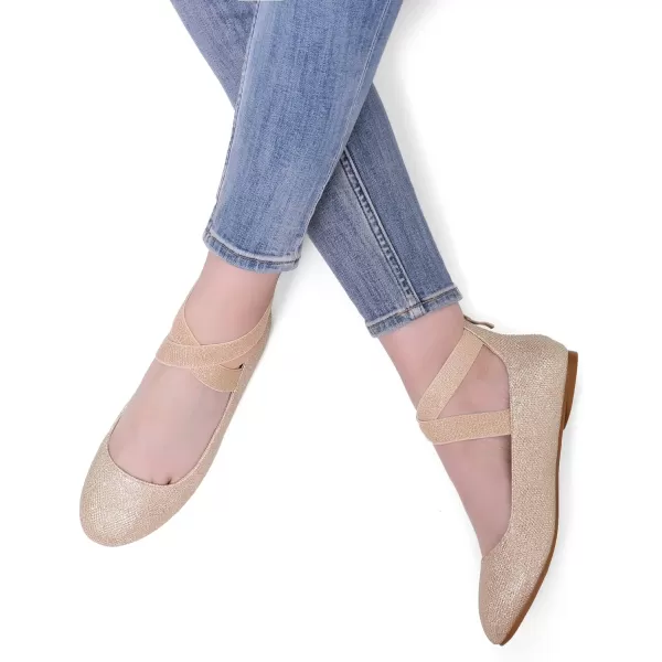 imageDREAM PAIRS Womens Comfortable Fashion Elastic Ankle Straps Flats ShoesGoldGlitter