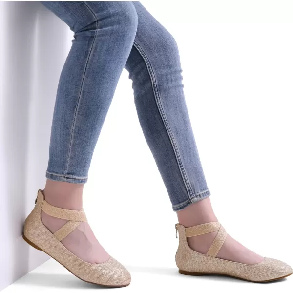 imageDREAM PAIRS Womens Comfortable Fashion Elastic Ankle Straps Flats ShoesGoldGlitter