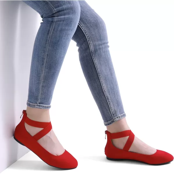 imageDREAM PAIRS Womens Comfortable Fashion Elastic Ankle Straps Flats ShoesRed