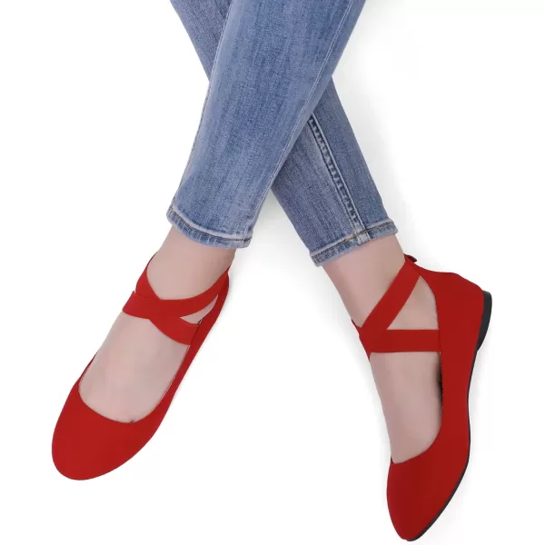imageDREAM PAIRS Womens Comfortable Fashion Elastic Ankle Straps Flats ShoesRed