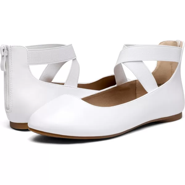 imageDREAM PAIRS Womens Comfortable Fashion Elastic Ankle Straps Flats ShoesWhitePu