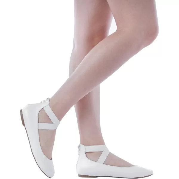 imageDREAM PAIRS Womens Comfortable Fashion Elastic Ankle Straps Flats ShoesWhitePu