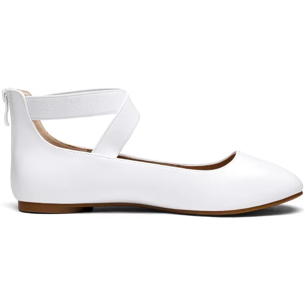 imageDREAM PAIRS Womens Comfortable Fashion Elastic Ankle Straps Flats ShoesWhitePu