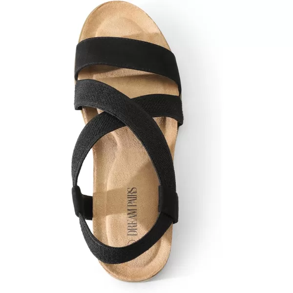 imageDREAM PAIRS Womens Comfortable Low Wedge Sandals Open Toe Slip On Strappy Flat Sandals with Elastic Ankle StrapBlacksuede
