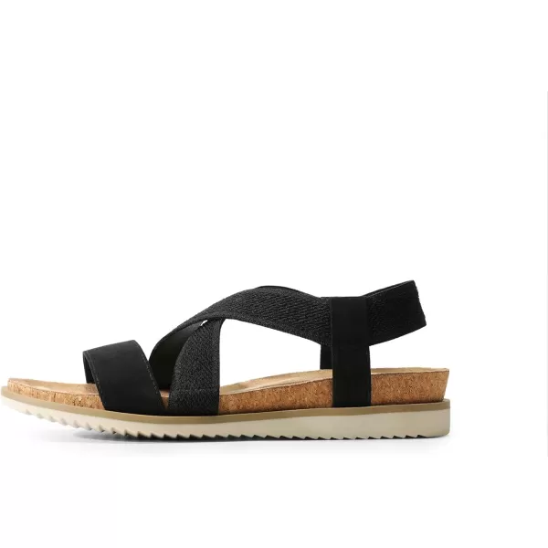 imageDREAM PAIRS Womens Comfortable Low Wedge Sandals Open Toe Slip On Strappy Flat Sandals with Elastic Ankle StrapBlacksuede
