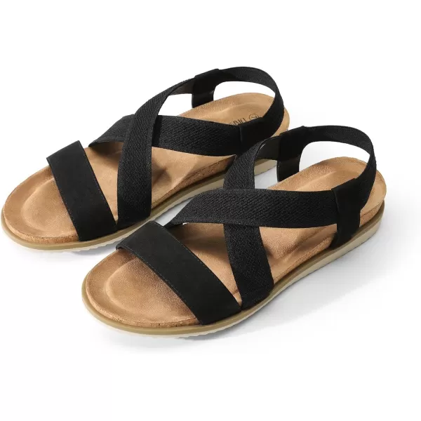 imageDREAM PAIRS Womens Comfortable Low Wedge Sandals Open Toe Slip On Strappy Flat Sandals with Elastic Ankle StrapBlacksuede
