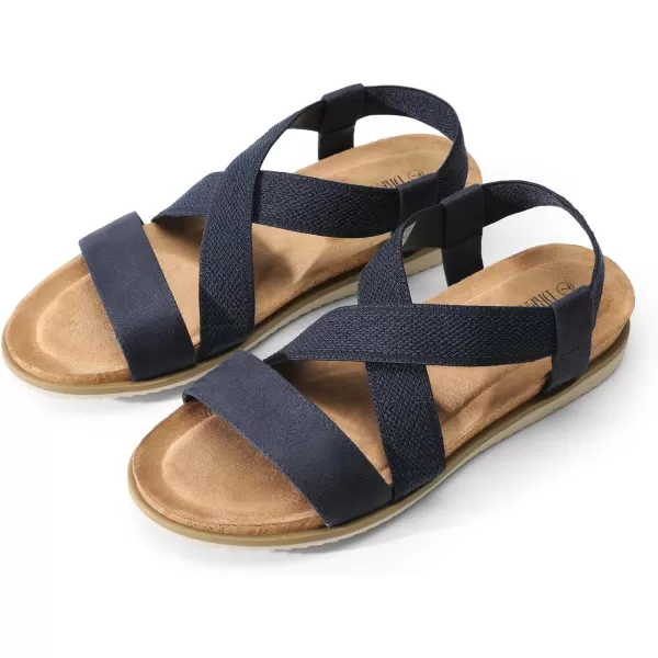 imageDREAM PAIRS Womens Comfortable Low Wedge Sandals Open Toe Slip On Strappy Flat Sandals with Elastic Ankle StrapBluesuede
