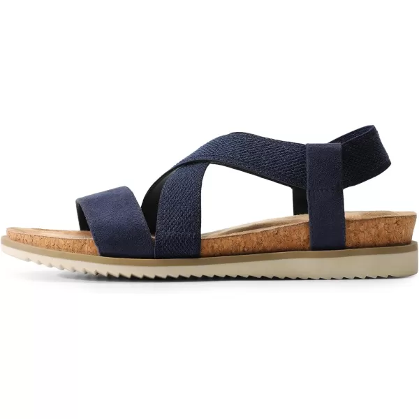 imageDREAM PAIRS Womens Comfortable Low Wedge Sandals Open Toe Slip On Strappy Flat Sandals with Elastic Ankle StrapBluesuede