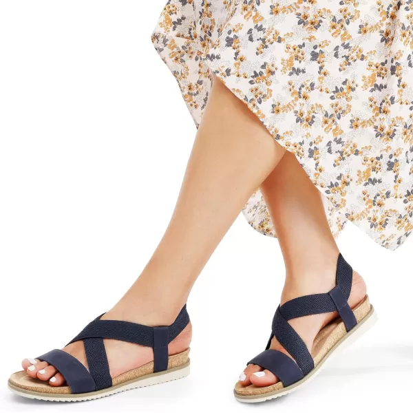 imageDREAM PAIRS Womens Comfortable Low Wedge Sandals Open Toe Slip On Strappy Flat Sandals with Elastic Ankle StrapBluesuede