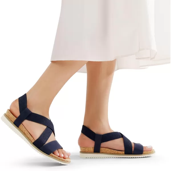 imageDREAM PAIRS Womens Comfortable Low Wedge Sandals Open Toe Slip On Strappy Flat Sandals with Elastic Ankle StrapBluesuede
