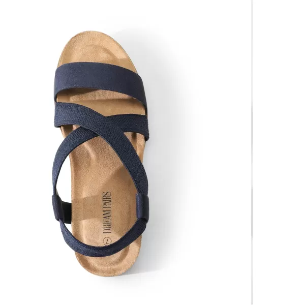 imageDREAM PAIRS Womens Comfortable Low Wedge Sandals Open Toe Slip On Strappy Flat Sandals with Elastic Ankle StrapBluesuede