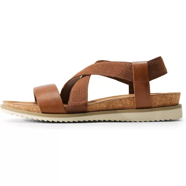imageDREAM PAIRS Womens Comfortable Low Wedge Sandals Open Toe Slip On Strappy Flat Sandals with Elastic Ankle StrapBrownpu