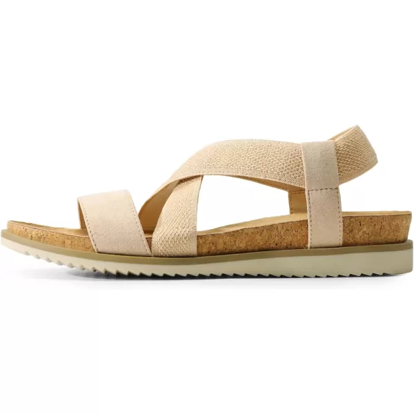 imageDREAM PAIRS Womens Comfortable Low Wedge Sandals Open Toe Slip On Strappy Flat Sandals with Elastic Ankle StrapNudesuede