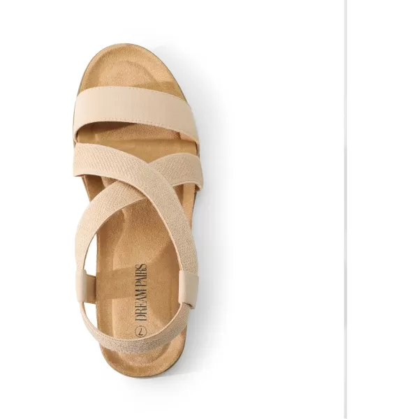 imageDREAM PAIRS Womens Comfortable Low Wedge Sandals Open Toe Slip On Strappy Flat Sandals with Elastic Ankle StrapNudesuede