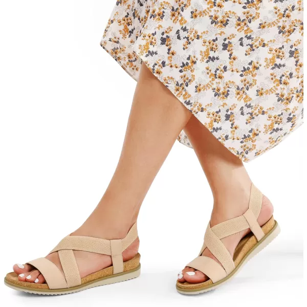 imageDREAM PAIRS Womens Comfortable Low Wedge Sandals Open Toe Slip On Strappy Flat Sandals with Elastic Ankle StrapNudesuede