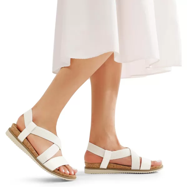 imageDREAM PAIRS Womens Comfortable Low Wedge Sandals Open Toe Slip On Strappy Flat Sandals with Elastic Ankle StrapWhitepu