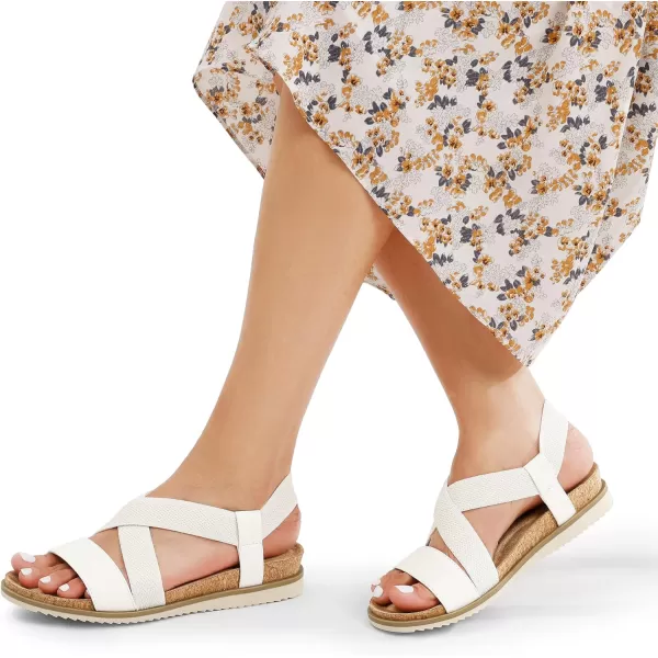 imageDREAM PAIRS Womens Comfortable Low Wedge Sandals Open Toe Slip On Strappy Flat Sandals with Elastic Ankle StrapWhitepu