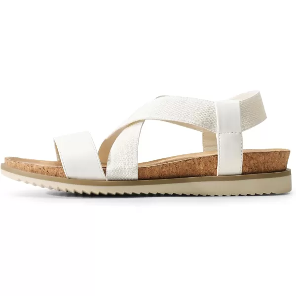 imageDREAM PAIRS Womens Comfortable Low Wedge Sandals Open Toe Slip On Strappy Flat Sandals with Elastic Ankle StrapWhitepu