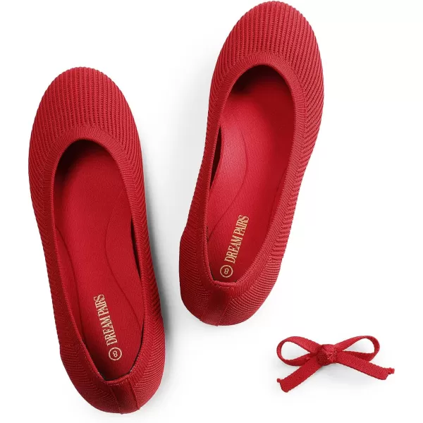 imageDREAM PAIRS Womens Comofortable Dressy Ballet Flats Casual Round Toe Knit Office Work ShoesRed