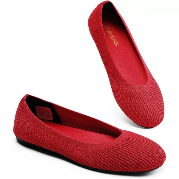 imageDREAM PAIRS Womens Comofortable Dressy Ballet Flats Casual Round Toe Knit Office Work ShoesRed